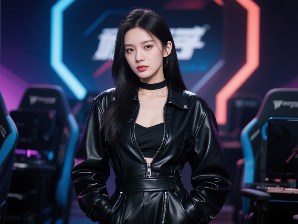LPL主持张小薇黑色皮衣亮相视频，帅气十足！